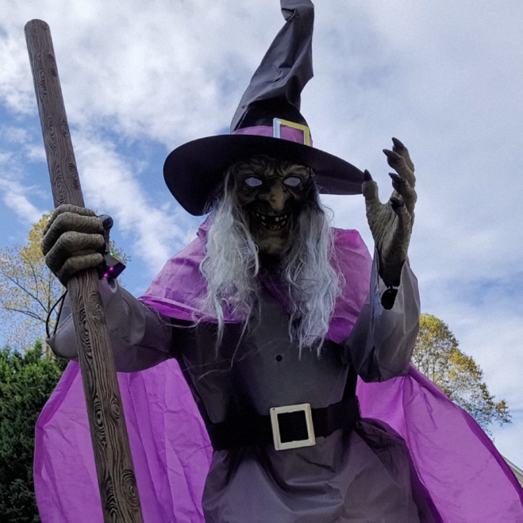 Halloween Witch Decor Large Outdoor Prop with Glowing Eyes and Broomstick for Scary Yard Decoration - Image 3