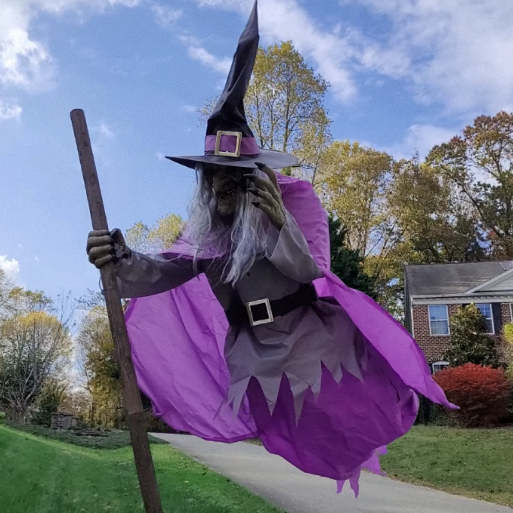Halloween Witch Decor Large Outdoor Prop with Glowing Eyes and Broomstick for Scary Yard Decoration - Image 4