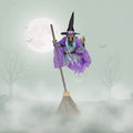 Halloween Witch Decoration Blow Up with Glowing Eyes and Flying Broomstick for Outdoor Yard Prop - Image 1