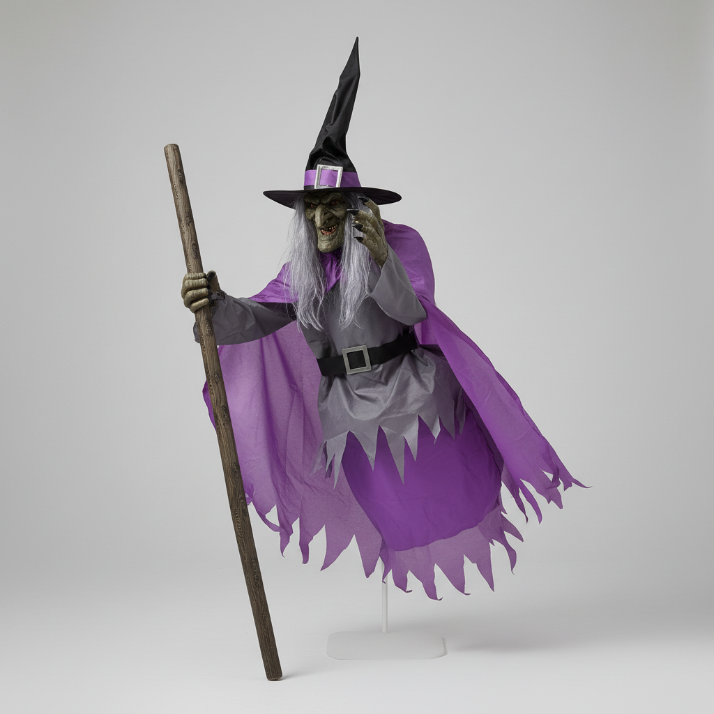 Halloween Witch Decoration Blow Up with Glowing Eyes and Flying Broomstick for Outdoor Yard Prop - Image 2