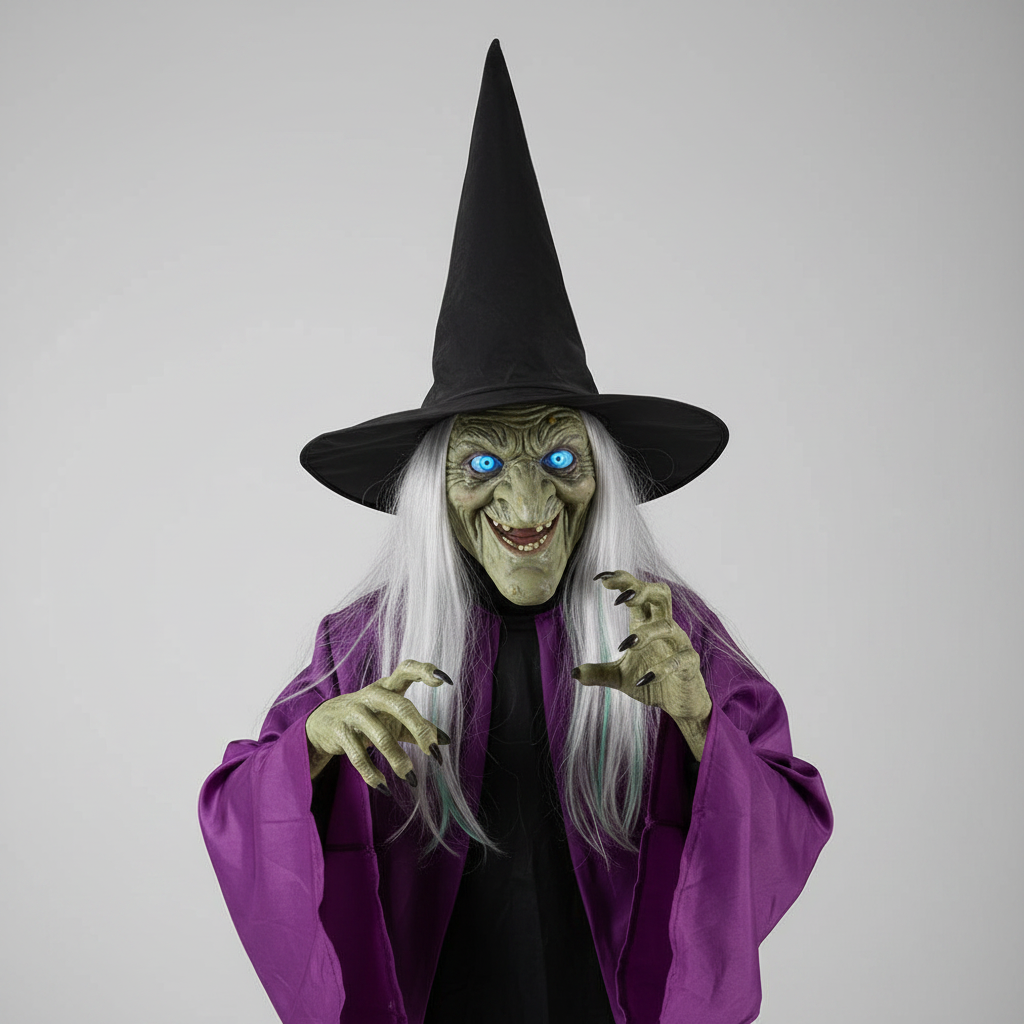 Halloween Witch Decoration Blow Up with Glowing Eyes and Flying Broomstick for Outdoor Yard Prop - Image 3
