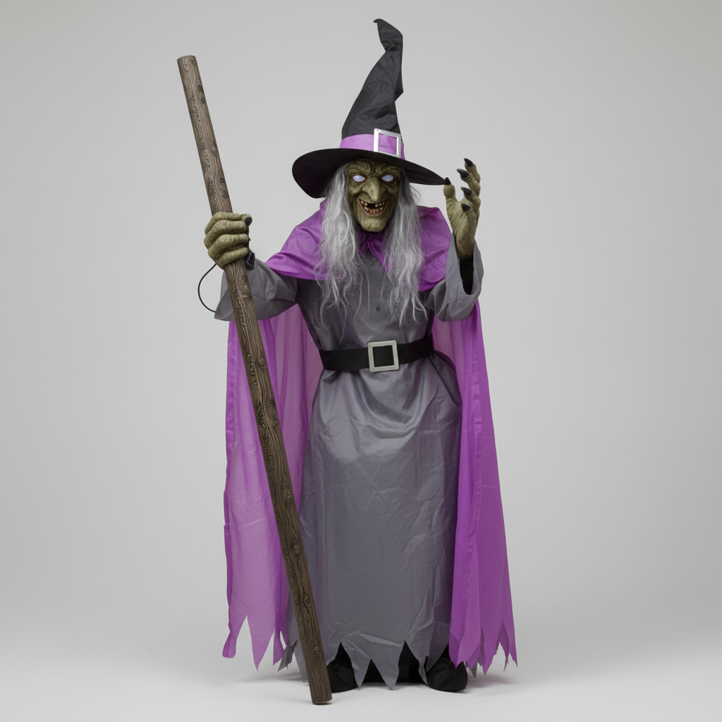 Halloween Witch Decoration Blow Up with Glowing Eyes and Flying Broomstick for Outdoor Yard Prop - Image 4