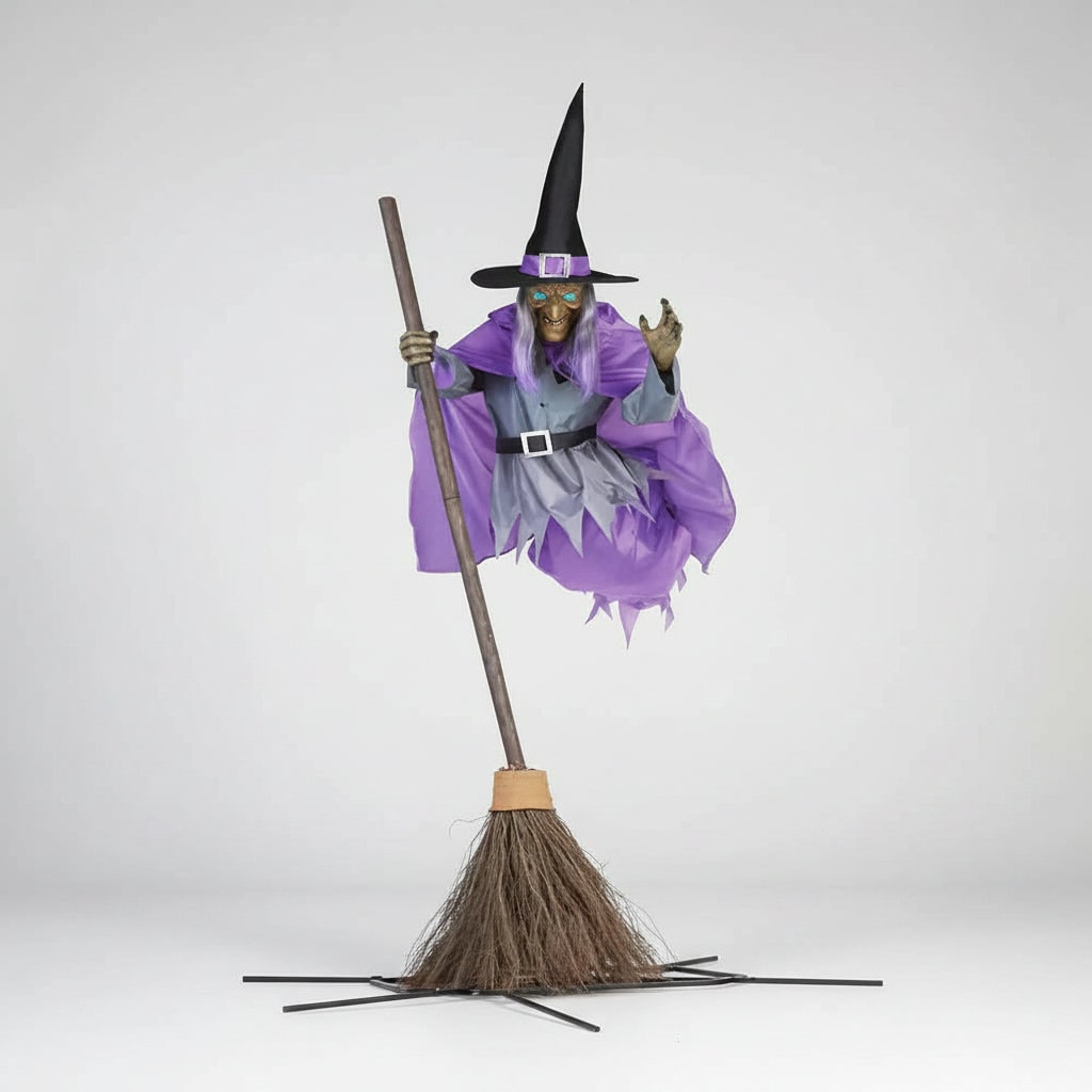 Halloween Witch Decoration Blow Up with Glowing Eyes and Flying Broomstick for Outdoor Yard Prop - Image 5