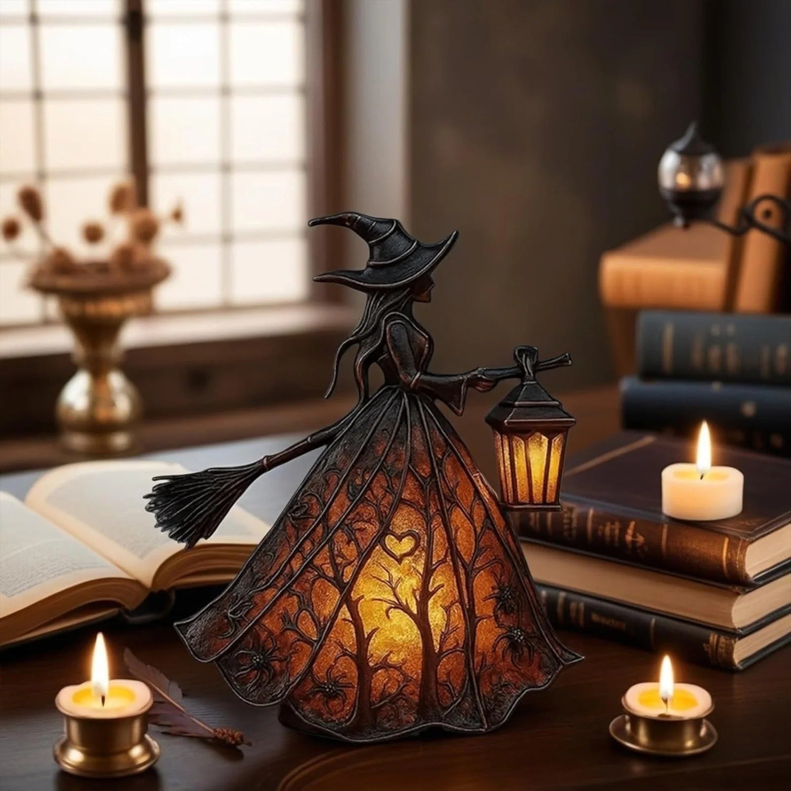 Halloween Witch Decoration Figurine with LED Lantern Light for Party - Image 1