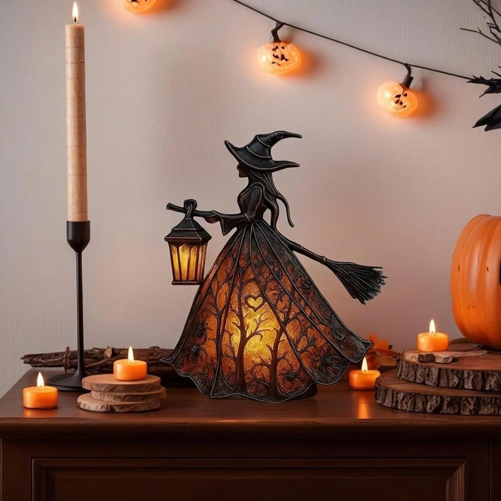 Halloween Witch Decoration Figurine with LED Lantern Light for Party - Image 2