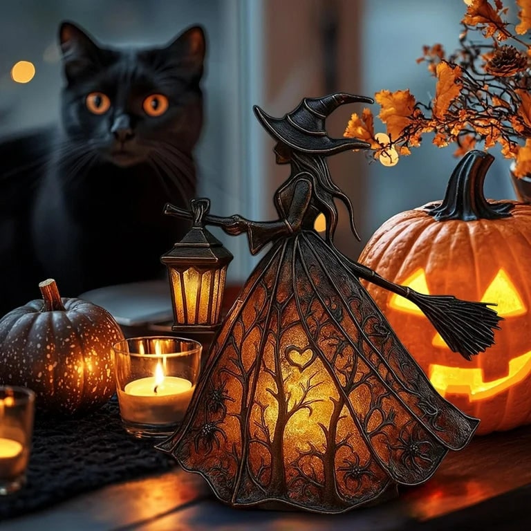 Halloween Witch Decoration Figurine with LED Lantern Light for Party - Image 4