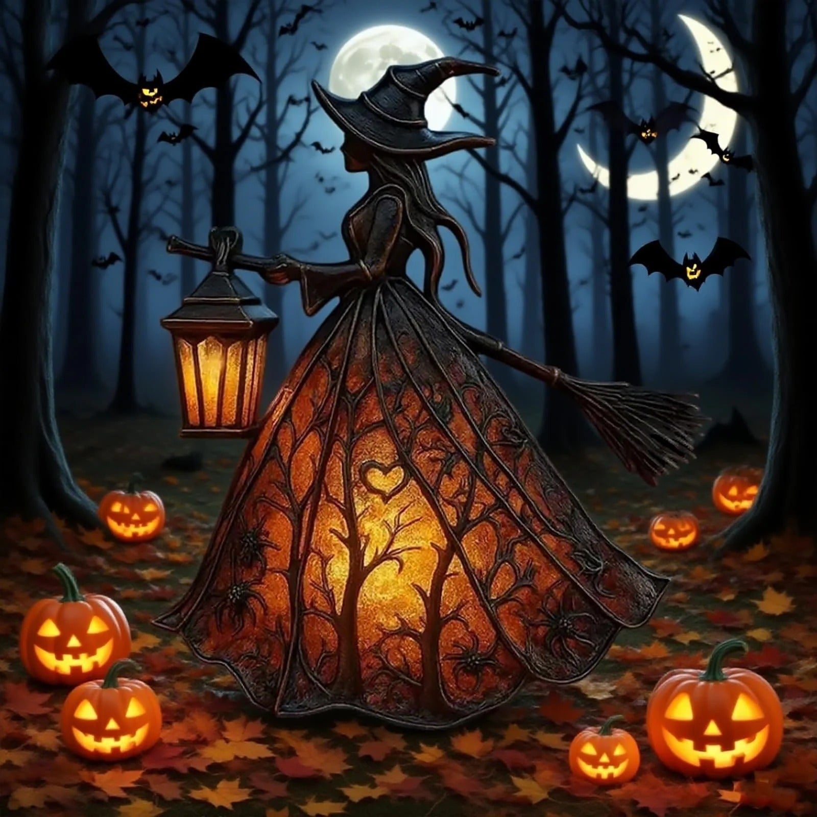 Halloween Witch Decoration Figurine with LED Lantern Light for Party - Image 5
