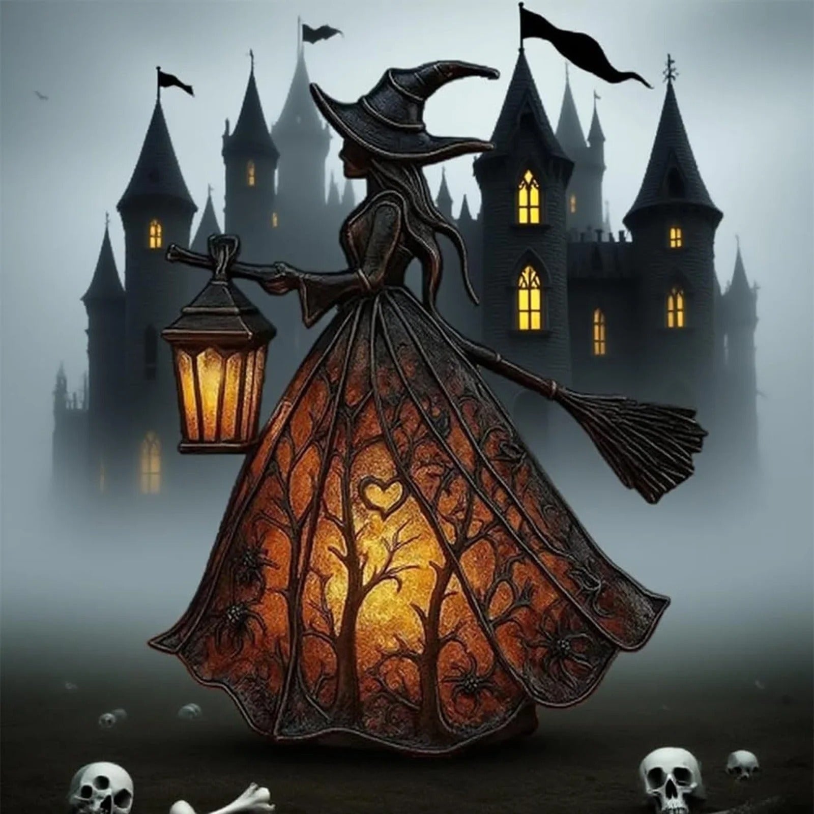 Halloween Witch Decoration Figurine with LED Lantern Light for Party - Image 7