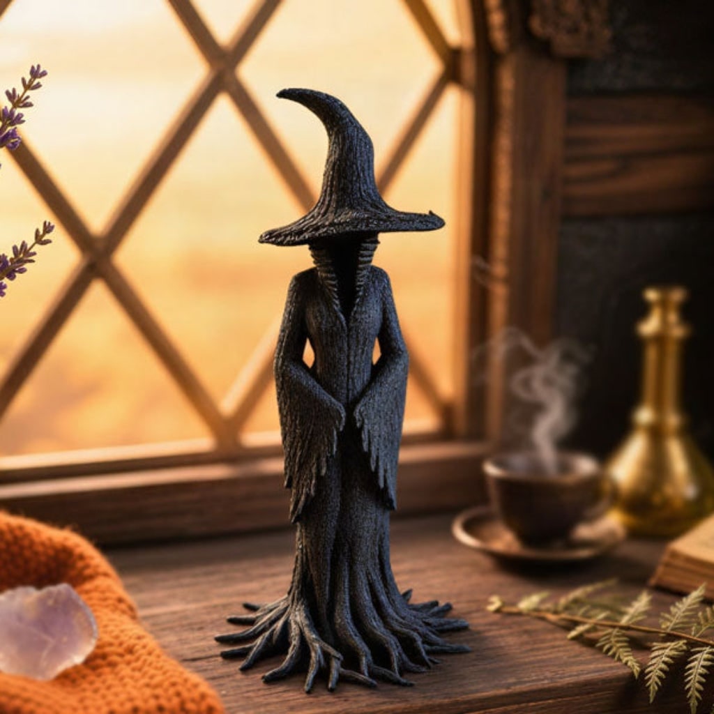 Halloween Witch Decoration Figurine with Pointed Hat and Tree Root Base Outdoor Decor - Image 2