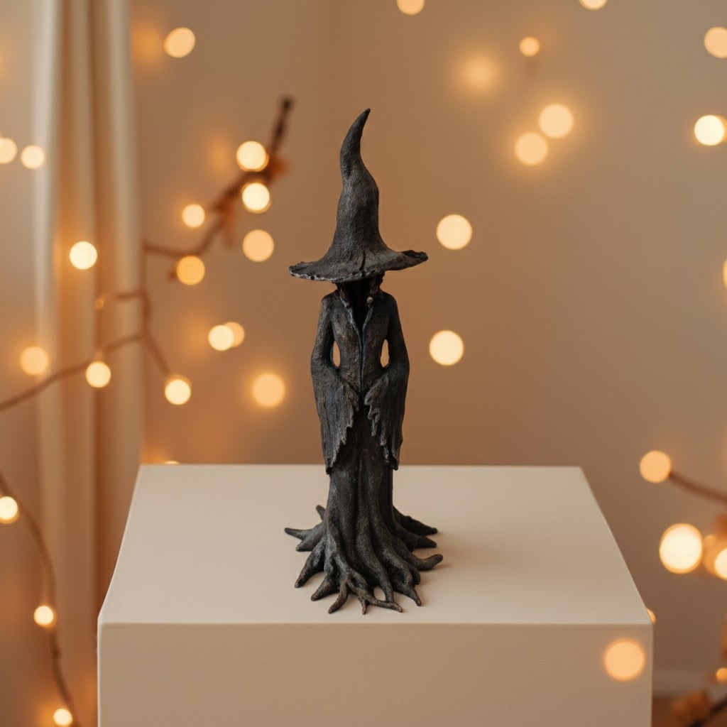 Halloween Witch Decoration Figurine with Pointed Hat and Tree Root Base Outdoor Decor - Image 4