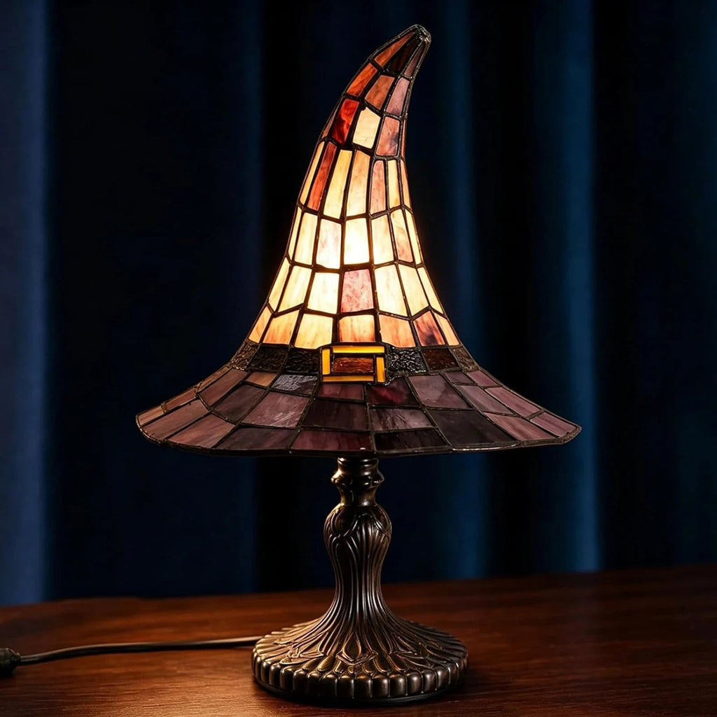 Halloween Witch Hat Tiffany Style Table Lamp with USB Power and Warm Glow Decoration Bed Side - Image 1