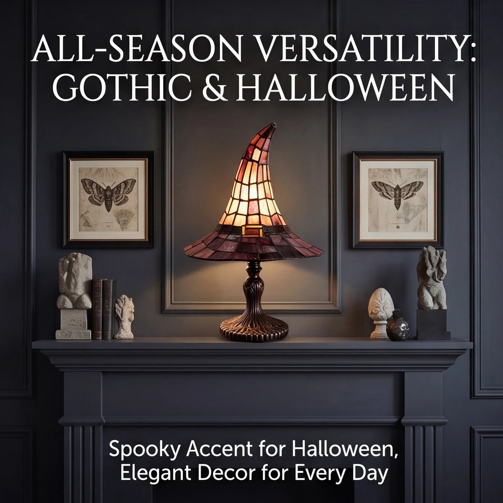 Halloween Witch Hat Tiffany Style Table Lamp with USB Power and Warm Glow Decoration Bed Side - Image 3