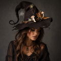 Halloween Witch Hat with Decorated Forest Elements and Whimsical Curled Tip Witches - Image 1