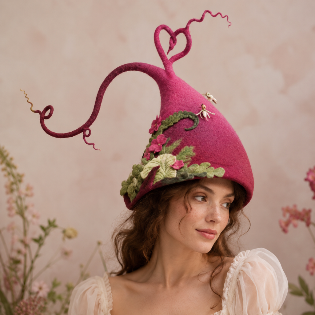 Halloween Witch Hat with Decorated Forest Elements and Whimsical Curled Tip Witches - Image 5