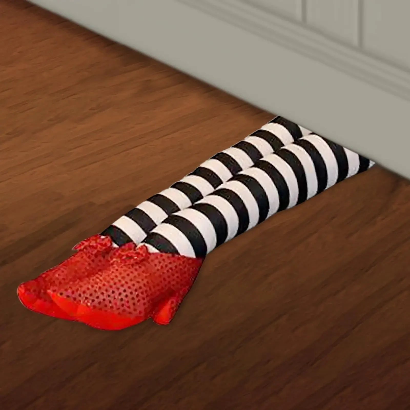 Halloween Witch Legs Decoration Door Stopper with Striped Plush and Red Sequin Shoes for Party Decor - Image 3