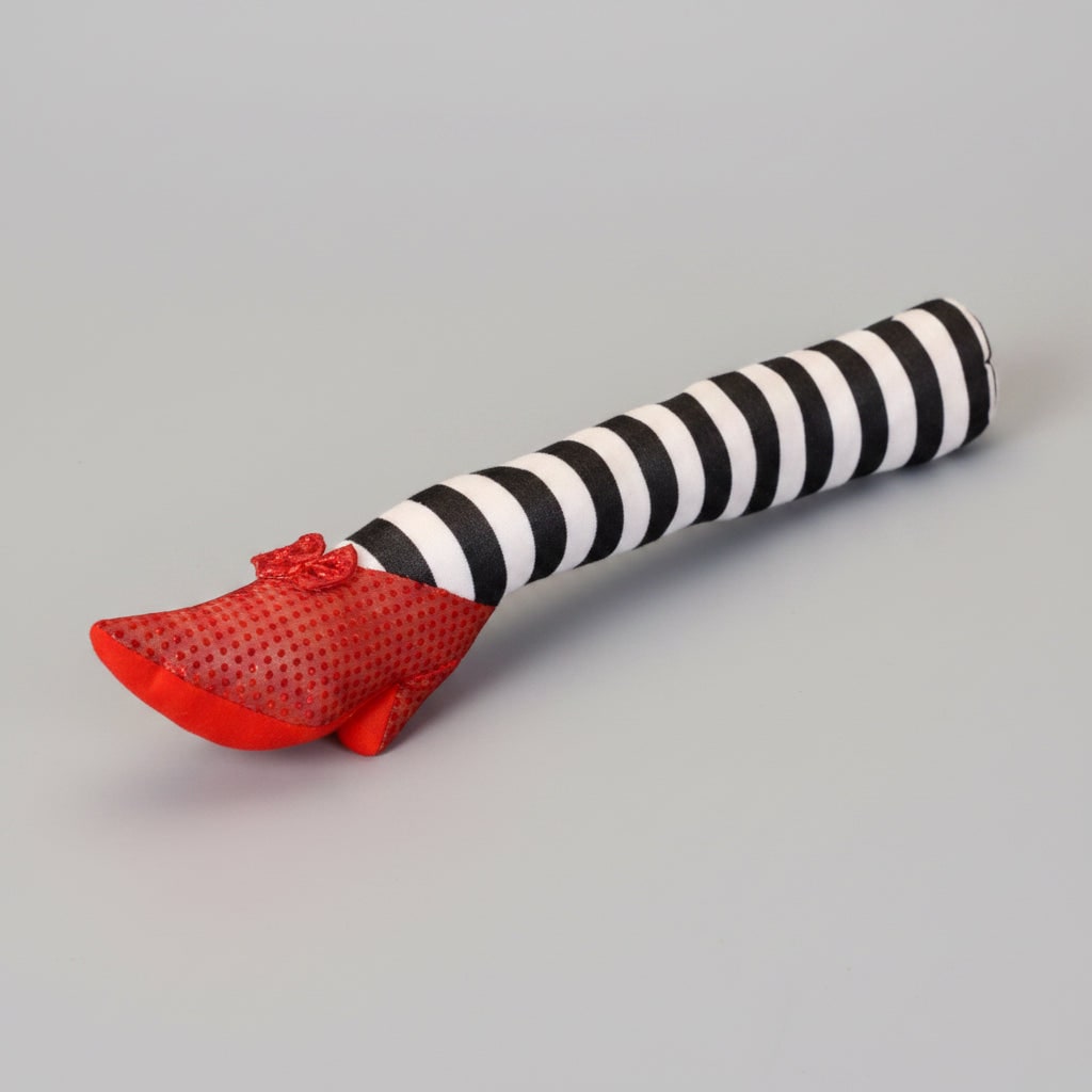 Halloween Witch Legs Door Stopper Decoration with Striped Stockings and Red Shoes - Image 2