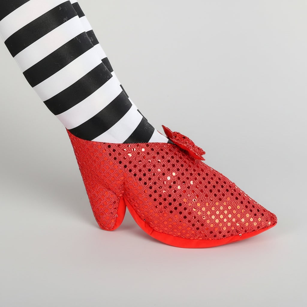 Halloween Witch Legs Door Stopper Decoration with Striped Stockings and Red Shoes - Image 3