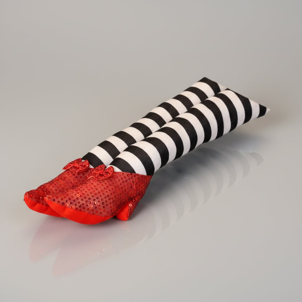 Halloween Witch Legs Door Stopper Decoration with Striped Stockings and Red Shoes - Image 4