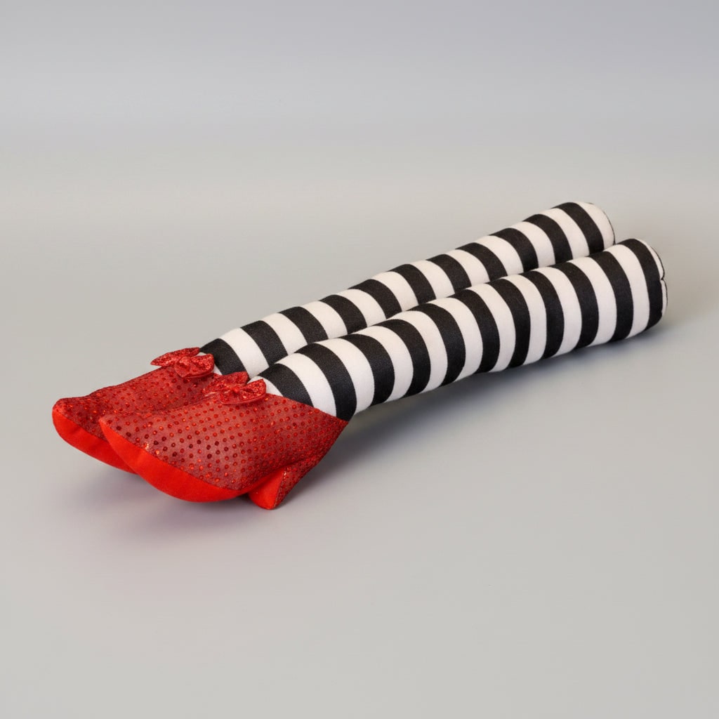 Halloween Witch Legs Door Stopper Decoration with Striped Stockings and Red Shoes - Image 5