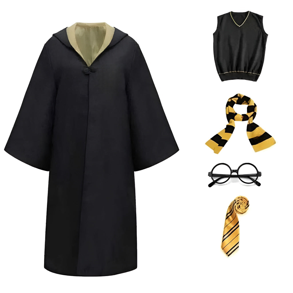 Halloween Wizard Costume Robe Set with Striped Scarf Tie and Glasses for Party and Cosplay - Image 10