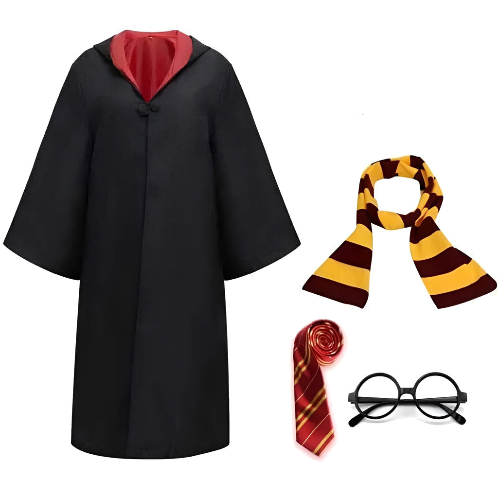 Halloween Wizard Costume Robe Set with Striped Scarf Tie and Glasses for Party and Cosplay - Image 5