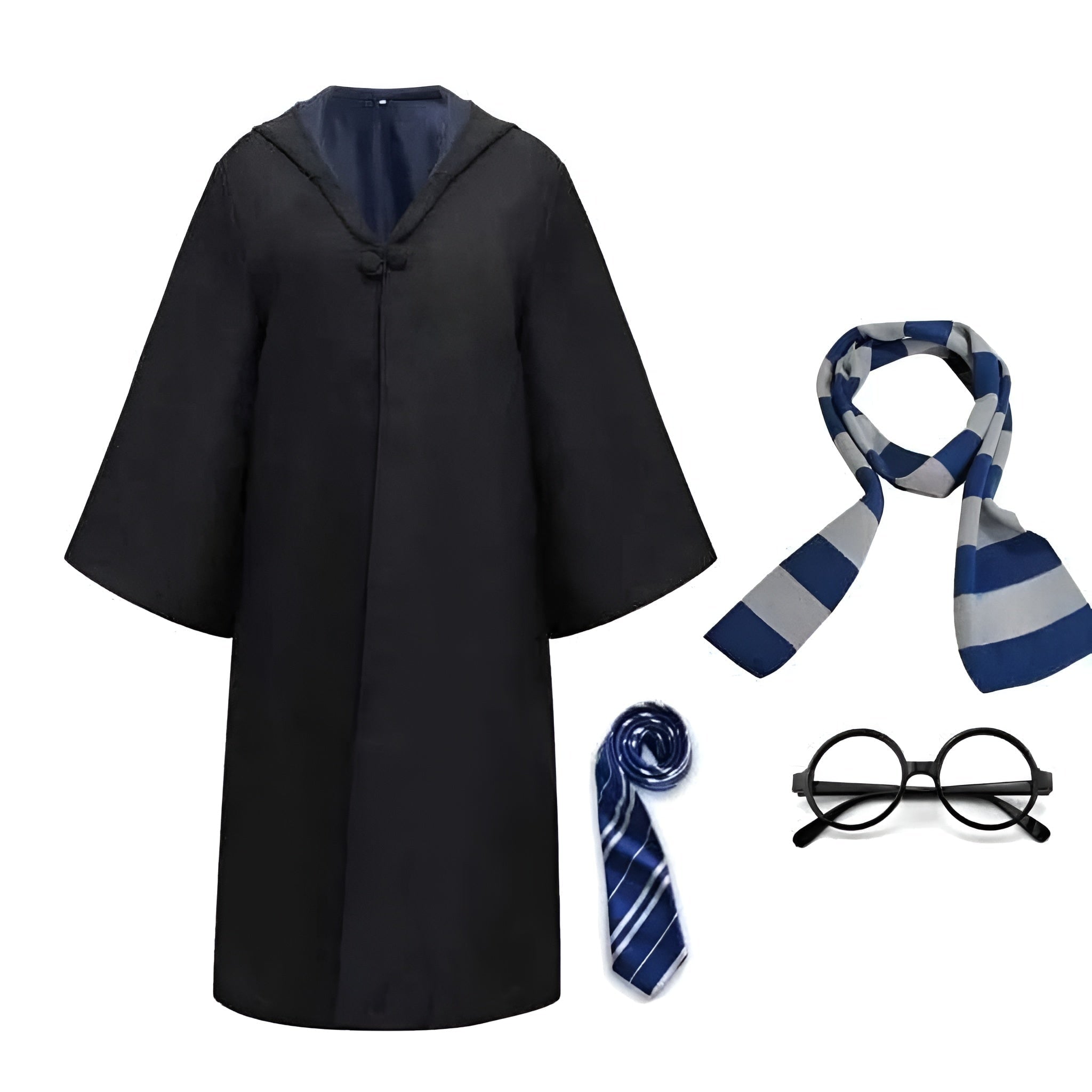 Halloween Wizard Costume Robe Set with Striped Scarf Tie and Glasses for Party and Cosplay - Image 8