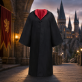 Halloween Wizard Robe Costume with Hood Bell Sleeves and Striped Scarf Accessory Set - Image 1