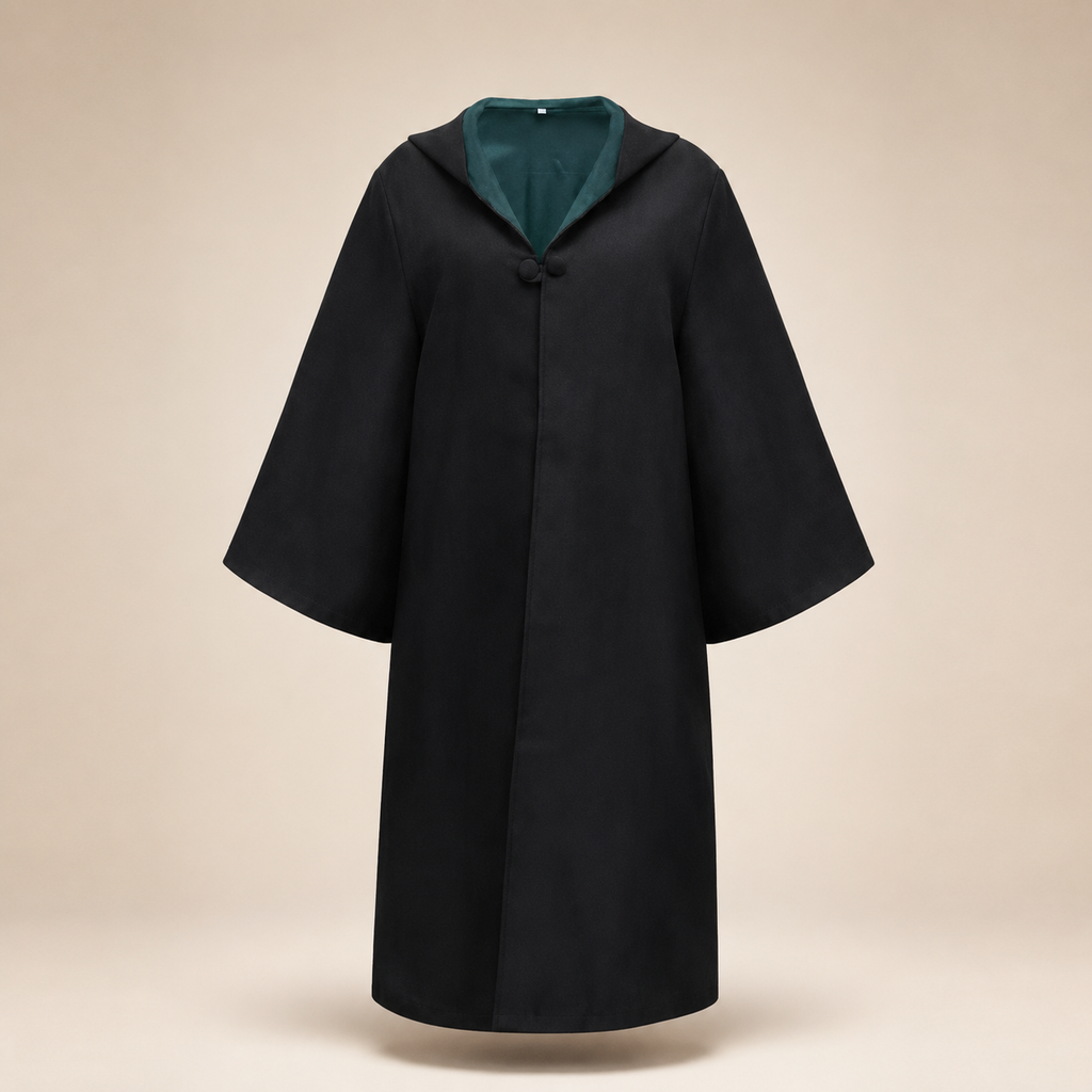 Halloween Wizard Robe Costume with Hood Bell Sleeves and Striped Scarf Accessory Set - Image 2