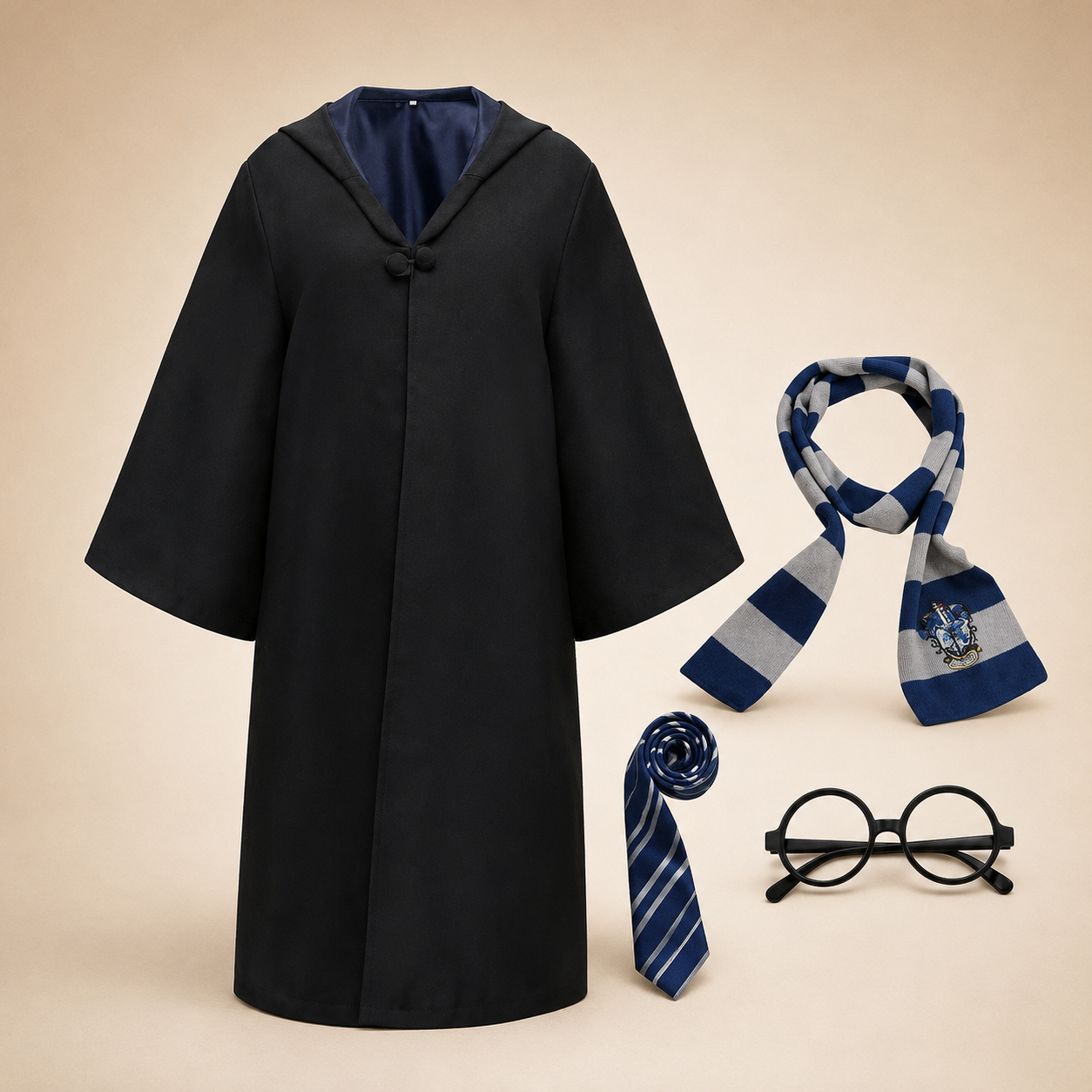 Halloween Wizard Robe Costume with Hood Bell Sleeves and Striped Scarf Accessory Set - Image 3