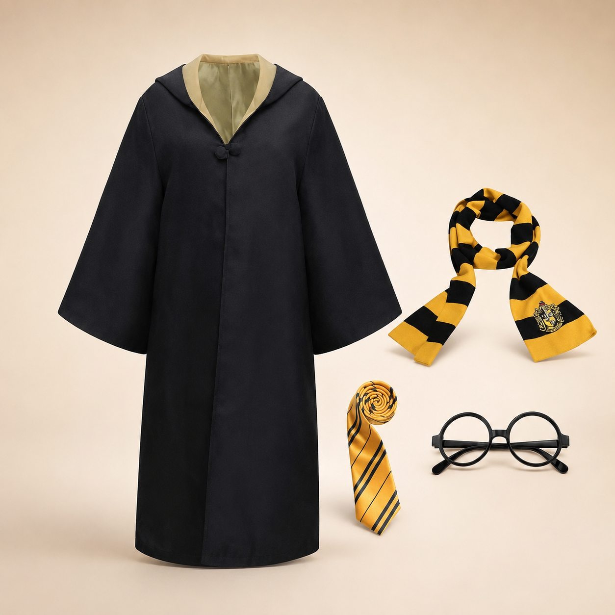 Halloween Wizard Robe Costume with Hood Bell Sleeves and Striped Scarf Accessory Set - Image 4