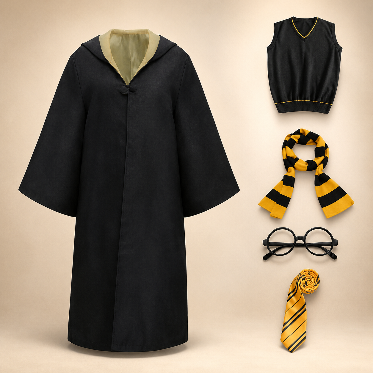 Halloween Wizard Robe Costume with Hood Bell Sleeves and Striped Scarf Accessory Set - Image 7