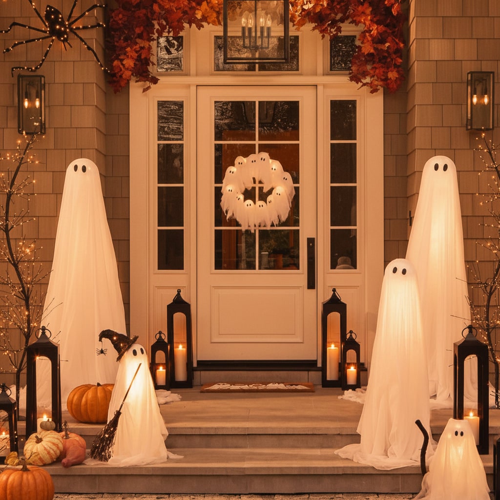 Halloween Wreath Door Decoration with LED Ghost Lights and Gauze Fabric for Front Party Decor - Image 5