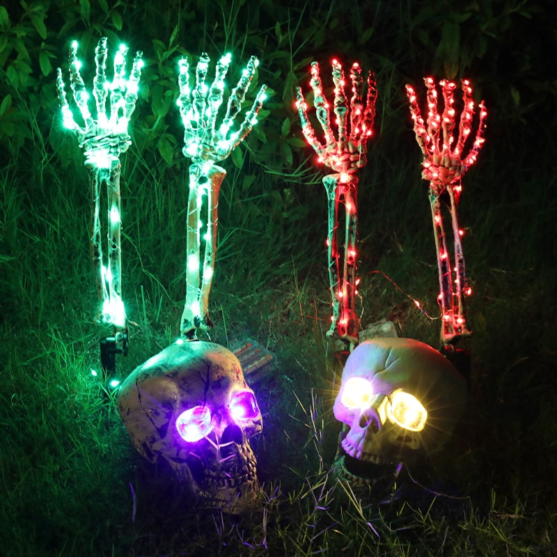 Halloween Yard Decorations Skeleton Sign with Stakes LED Light Up Outdoor Prop Plant Support - Image 1