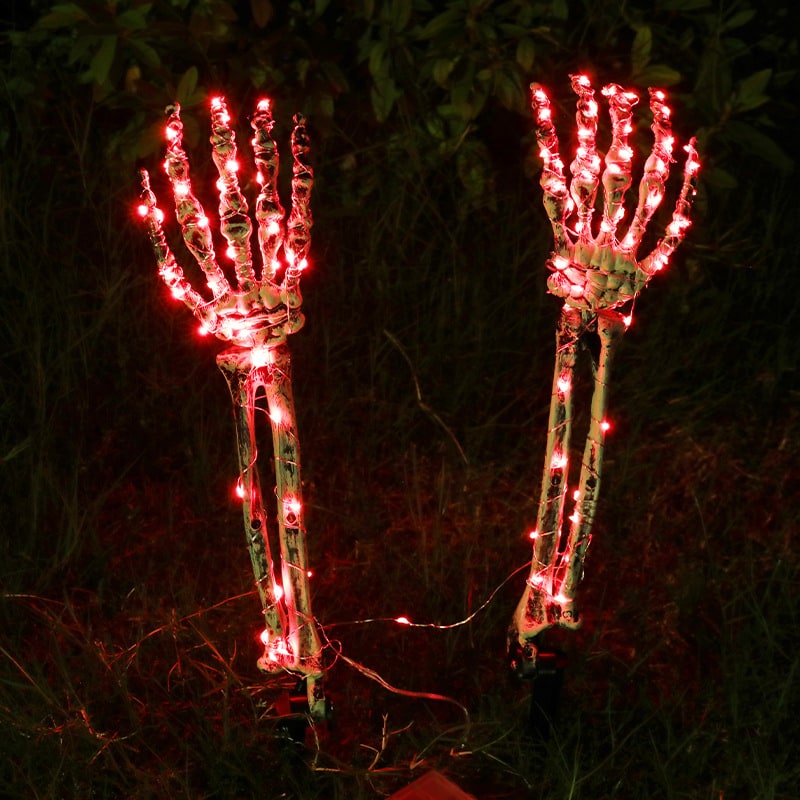 Halloween Yard Decorations Skeleton Sign with Stakes LED Light Up Outdoor Prop Plant Support - Image 2