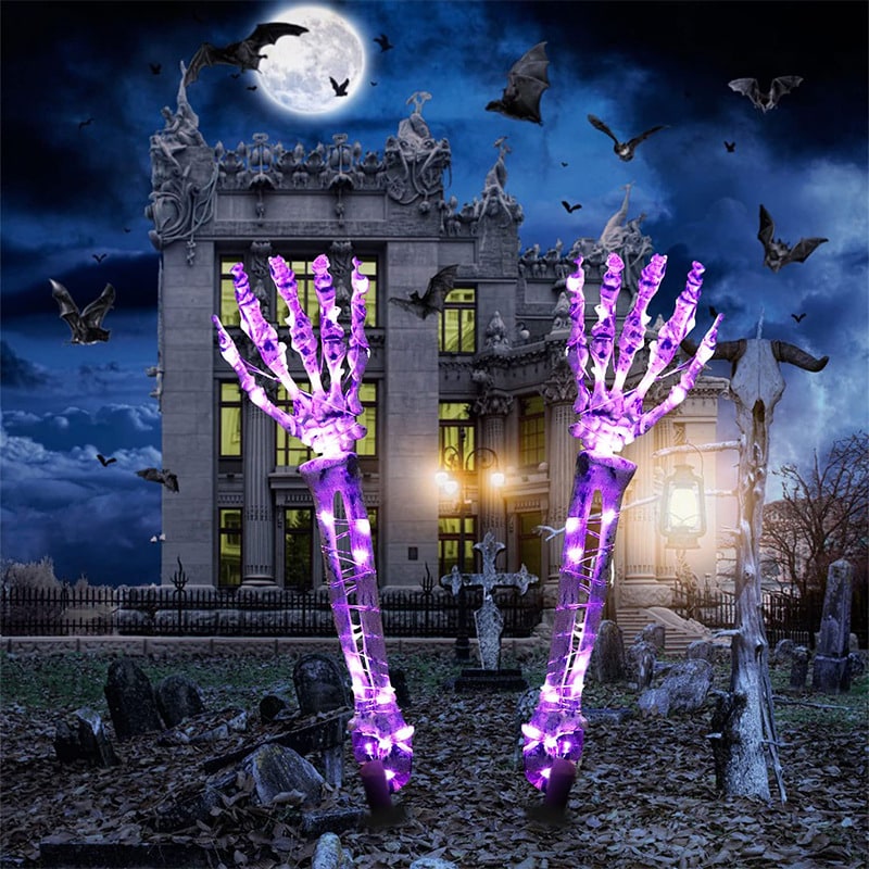 Halloween Yard Decorations Skeleton Sign with Stakes LED Light Up Outdoor Prop Plant Support - Image 7
