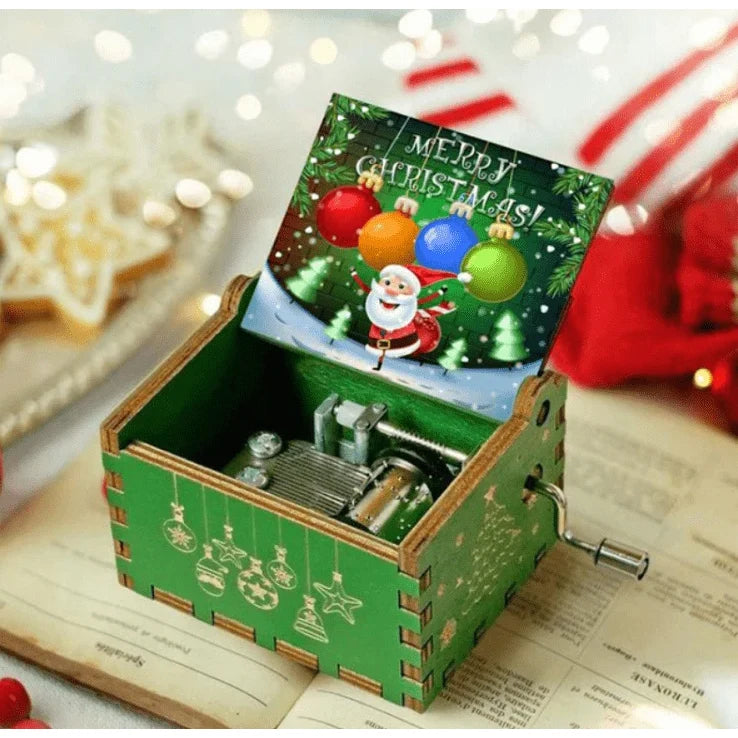 Hand Crank Christmas Music Box with Wooden Construction and Holiday Design - Image 4