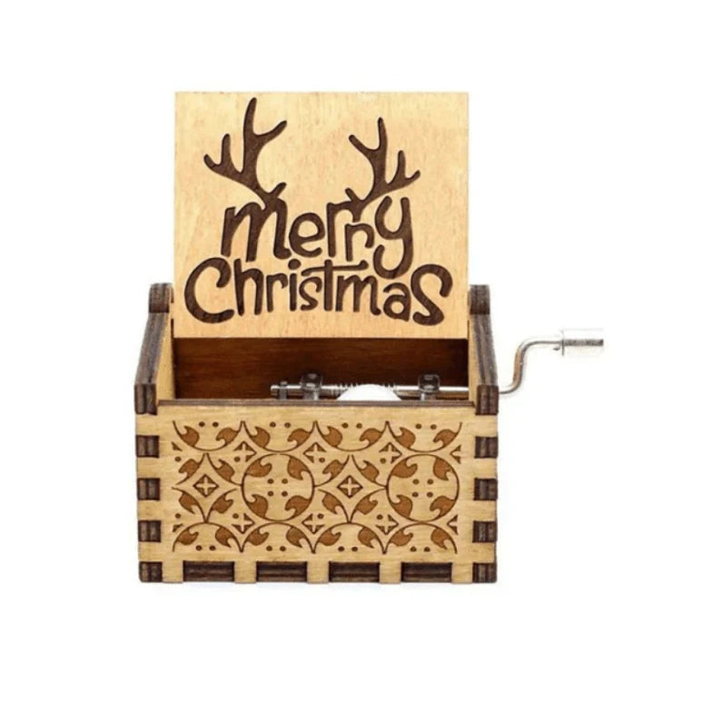 Hand Crank Christmas Music Box with Wooden Construction and Holiday Design - Image 5