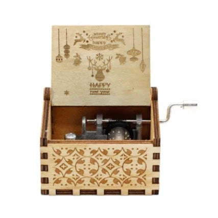 Hand Crank Christmas Music Box with Wooden Construction and Holiday Design - Image 7