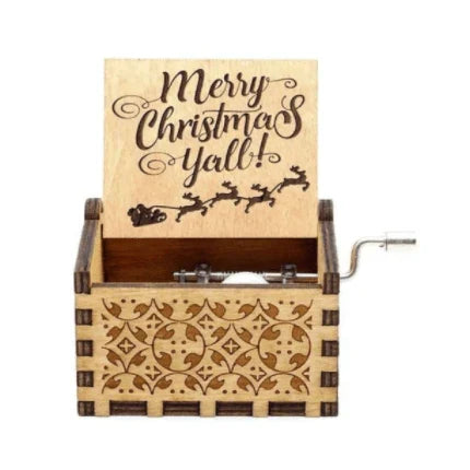 Hand Crank Christmas Music Box with Wooden Construction and Holiday Design - Image 9