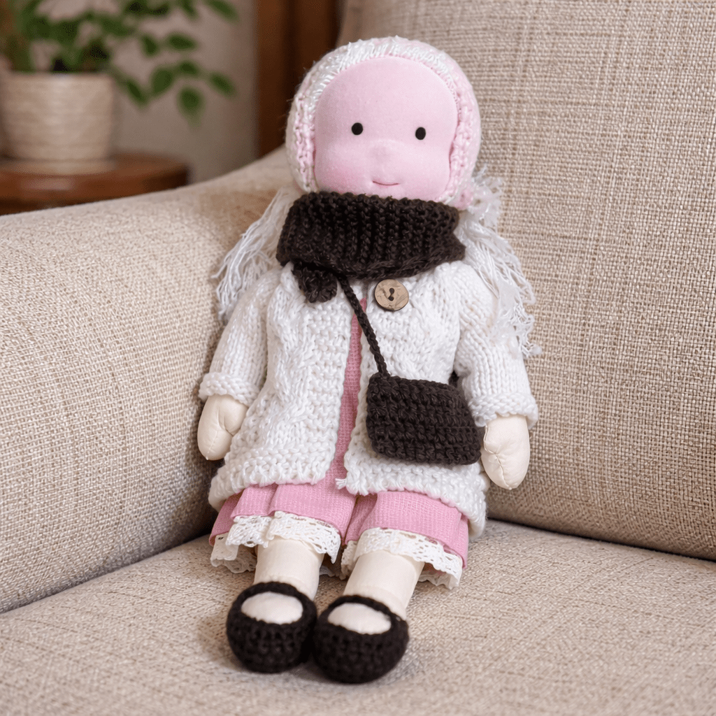 Handcrafted Waldorf Doll 28cm Cotton Handmade Fabric Knitted Clothing Yarn Hair Cloth - Image 10
