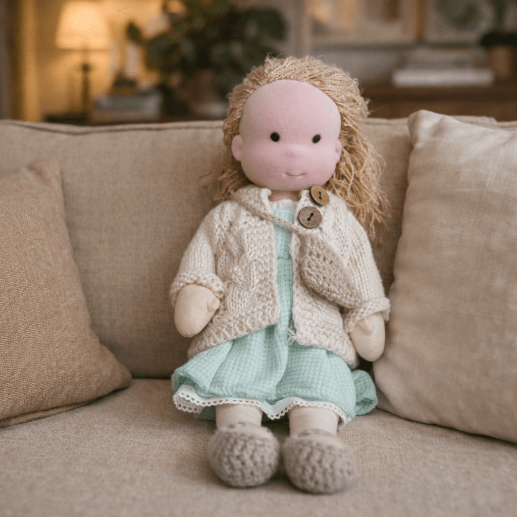 Handcrafted Waldorf Doll 28cm Cotton Handmade Fabric Knitted Clothing Yarn Hair Cloth - Image 11