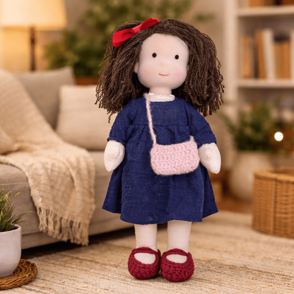 Handcrafted Waldorf Doll 28cm Cotton Handmade Fabric Knitted Clothing Yarn Hair Cloth - Image 12