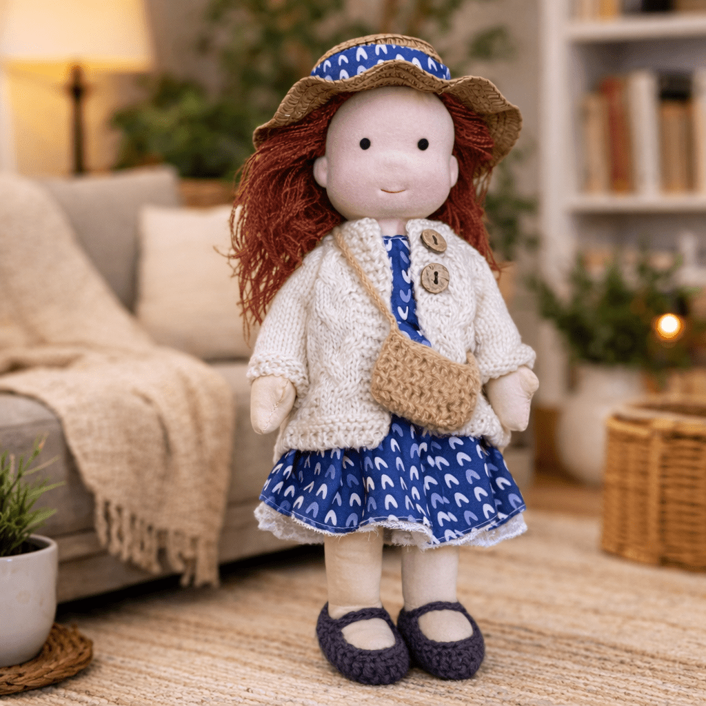 Handcrafted Waldorf Doll 28cm Cotton Handmade Fabric Knitted Clothing Yarn Hair Cloth - Image 13
