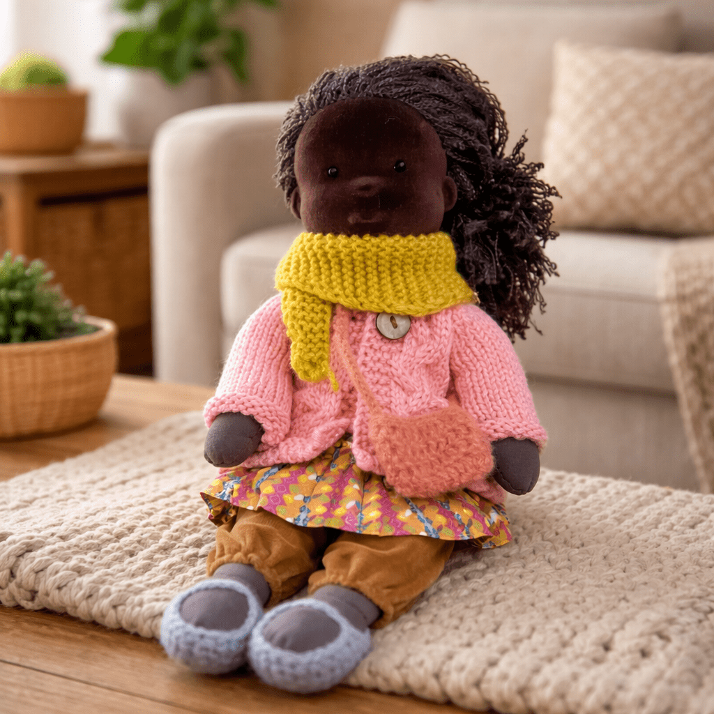 Handcrafted Waldorf Doll 28cm Cotton Handmade Fabric Knitted Clothing Yarn Hair Cloth - Image 14