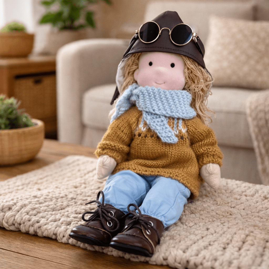Handcrafted Waldorf Doll 28cm Cotton Handmade Fabric Knitted Clothing Yarn Hair Cloth - Image 15