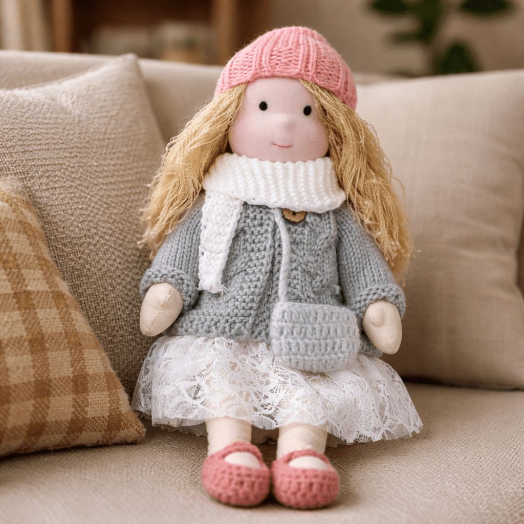 Handcrafted Waldorf Doll 28cm Cotton Handmade Fabric Knitted Clothing Yarn Hair Cloth - Image 16
