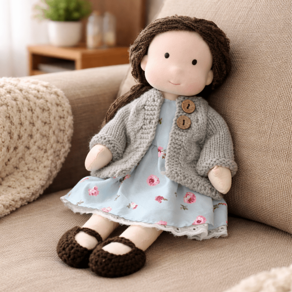 Handcrafted Waldorf Doll 28cm Cotton Handmade Fabric Knitted Clothing Yarn Hair Cloth - Image 18