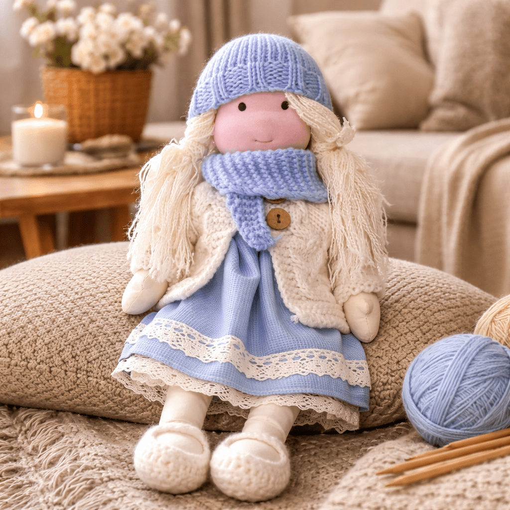 Handcrafted Waldorf Doll 28cm Cotton Handmade Fabric Knitted Clothing Yarn Hair Cloth - Image 20