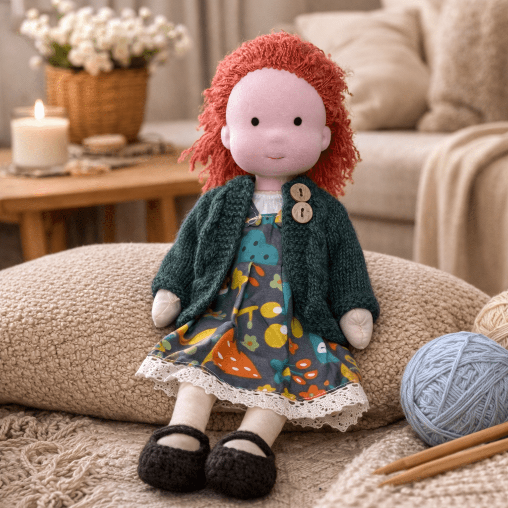 Handcrafted Waldorf Doll 28cm Cotton Handmade Fabric Knitted Clothing Yarn Hair Cloth - Image 21