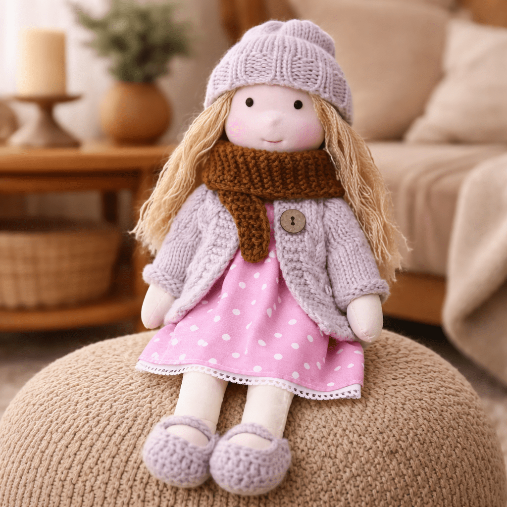 Handcrafted Waldorf Doll 28cm Cotton Handmade Fabric Knitted Clothing Yarn Hair Cloth - Image 23